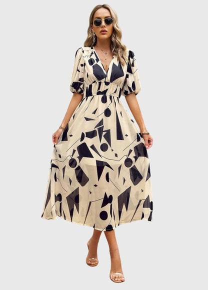 Chic Blommig Midi Klänning för Alla Tillfällen