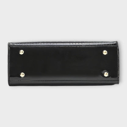 Glansig Krokodilmönstrad Handväska för Eleganta Tillfällen