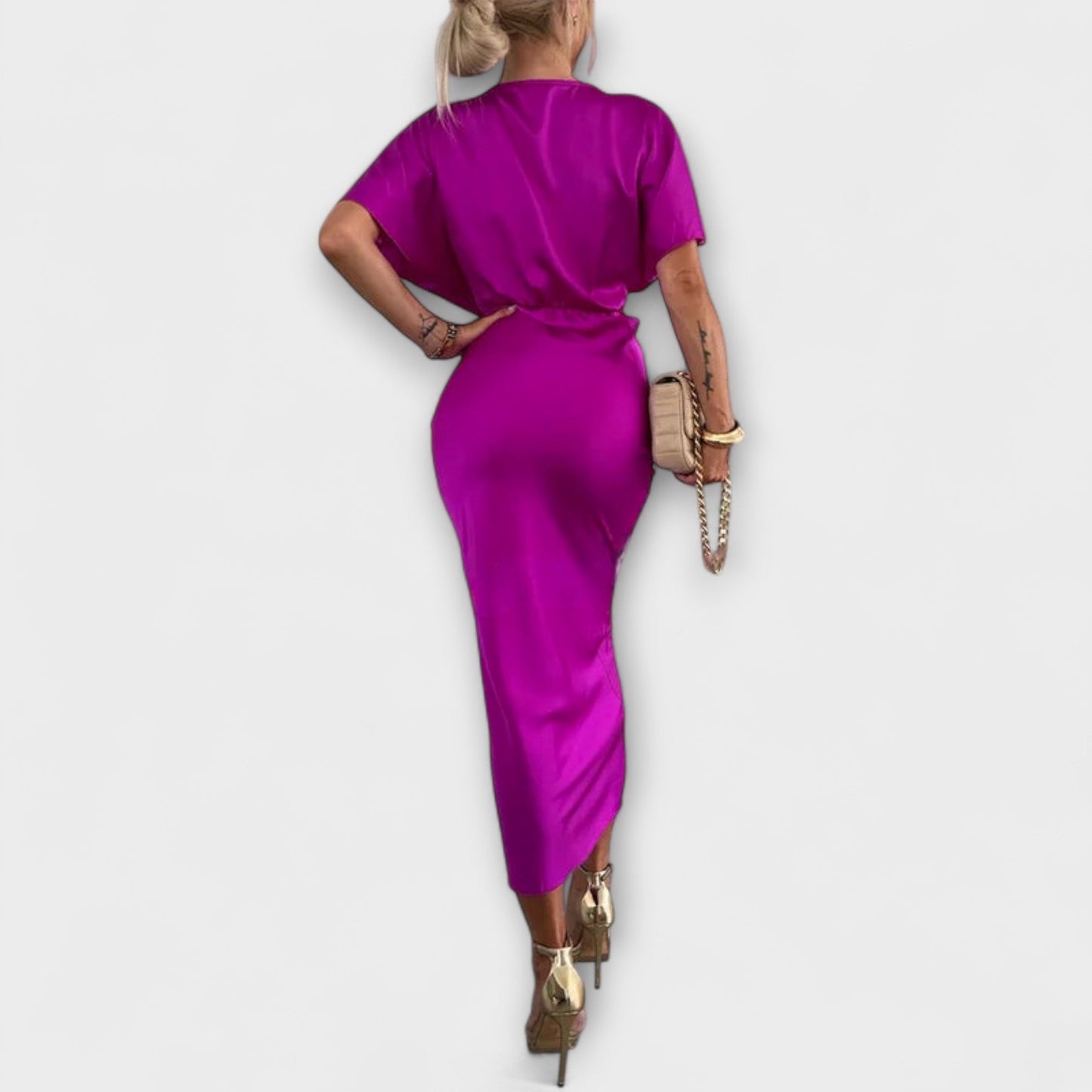 Sable Satin V-Neck Cross Knot Maxi Klänning för Evenemang