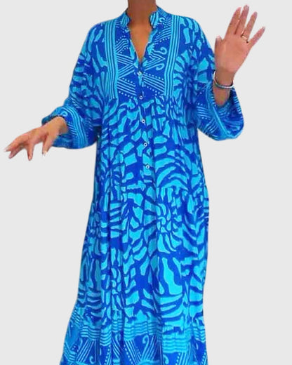 Chic Maxi Klänning med Livlig Tryck för Alla Tillfällen