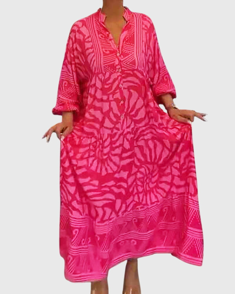 Chic Maxi Klänning med Livlig Tryck för Alla Tillfällen